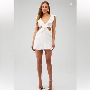 Show Me Your Mumu‎ Zoey Iridescent Sequin Ruffle Cutout Tie-Back Mini Dress NEW